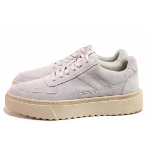 Лилави анатомични дамски обувки с равна подметка, естествен велур - всекидневни обувки за пролетта и лятото N 100019890