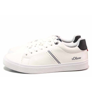 Бели анатомични мъжки спортни обувки, здрава еко-кожа - спортни кецове за пролетта и лятото N 100019891