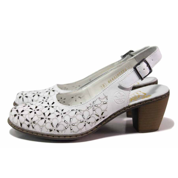 Бели дамски обувки със среден ток, естествена кожа перфорирана - всекидневни обувки за лятото N 100019901