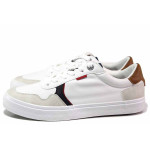 Бели анатомични мъжки спортни обувки, здрава еко-кожа - спортни кецове за пролетта и лятото N 100019902