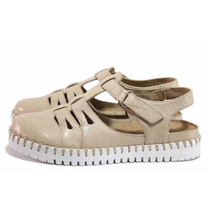 Бежови анатомични дамски сандали, естествена кожа - всекидневни обувки за лятото N 100019932