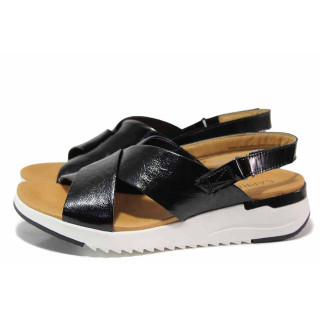 Черни анатомични дамски сандали, лачена естествена кожа - ежедневни обувки за лятото N 100019931