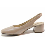 Бежови анатомични дамски обувки със среден ток, лачена естествена кожа - ежедневни обувки за пролетта и лятото N 100019934