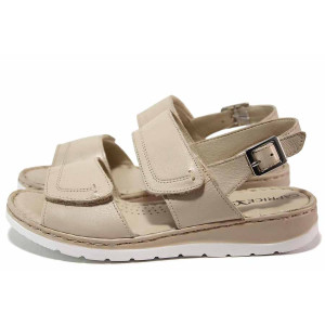 Бежови дамски сандали, естествена кожа - всекидневни обувки за пролетта и лятото N 100019935