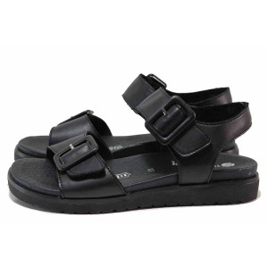 Черни анатомични дамски сандали, естествена кожа - ежедневни обувки за лятото N 100019937