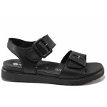 Черни анатомични дамски сандали, естествена кожа - ежедневни обувки за лятото N 100019937