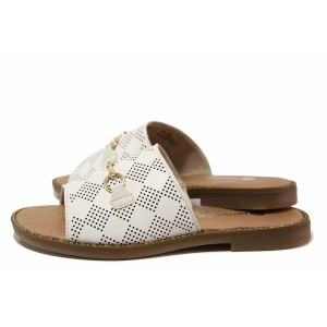 Бели анатомични дамски чехли, естествена кожа - ежедневни обувки за лятото N 100019940