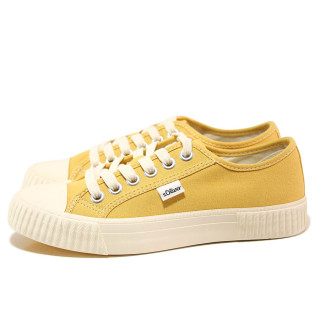 Жълти анатомични дамски обувки с равна подметка, текстилна материя - спортни обувки за пролетта и лятото N 100019943