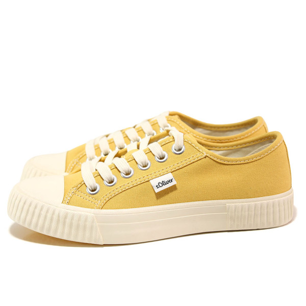 Жълти анатомични дамски обувки с равна подметка, текстилна материя - спортни обувки за пролетта и лятото N 100019943