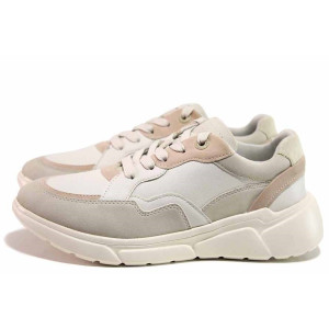 Бежови дамски маратонки, здрава еко-кожа - спортни обувки за пролетта и лятото N 100019949