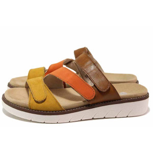 Кафяви анатомични дамски чехли, здрава еко-кожа - всекидневни обувки за лятото N 100019952