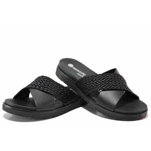 Черни анатомични дамски чехли, естествена кожа и еко-кожа - ежедневни обувки за лятото N 100019953