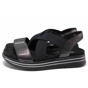 Черни анатомични дамски сандали, естествена кожа - всекидневни обувки за лятото N 100019954