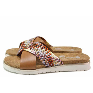 Кафяви анатомични дамски чехли, естествена кожа - всекидневни обувки за лятото N 100019960