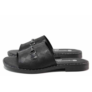 Черни анатомични дамски чехли, естествена кожа - ежедневни обувки за лятото N 100019961
