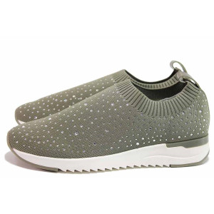 Зелени анатомични дамски обувки с равна подметка, текстилна материя - спортни обувки за пролетта и лятото N 100020042