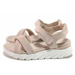 Розови анатомични дамски сандали, качествен еко-велур - всекидневни обувки за лятото N 100020143