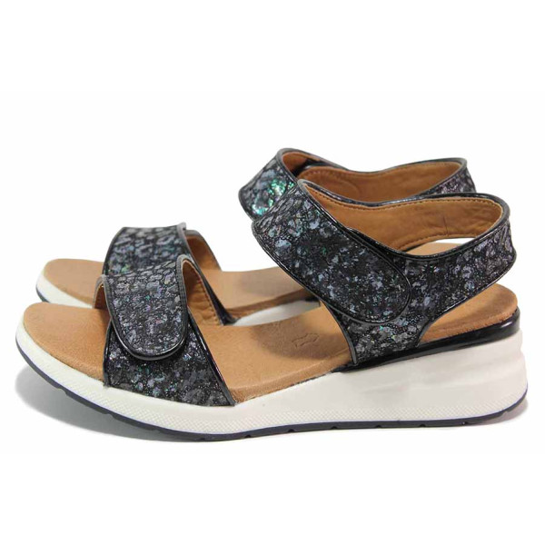 Черни анатомични дамски сандали, естествена кожа - ежедневни обувки за лятото N 100020144