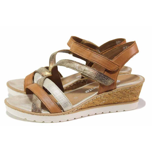 Кафяви анатомични дамски сандали, естествена кожа и еко-кожа - всекидневни обувки за лятото N 100020150