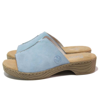 СветлоСини анатомични дамски чехли, здрава еко-кожа - всекидневни обувки за лятото N 100020158