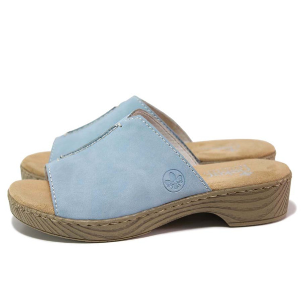 СветлоСини анатомични дамски чехли, здрава еко-кожа - всекидневни обувки за лятото N 100020158