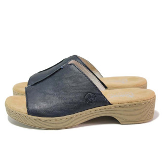 ТъмноСини анатомични анатомични анатомични дамски чехли, здрава еко-кожа - ежедневни обувки за лятото N 100020159
