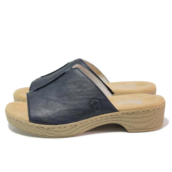 ТъмноСини анатомични анатомични анатомични дамски чехли, здрава еко-кожа - ежедневни обувки за лятото N 100020159