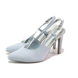 Светлосини дамски сандали, качествен еко-велур - официални обувки за пролетта и лятото N 100020185