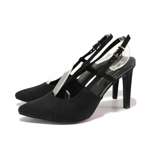 Черни дамски сандали, качествен еко-велур - елегантни обувки за пролетта и лятото N 100020186