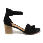 Черни дамски сандали, естествен велур - всекидневни обувки за лятото N 100020196