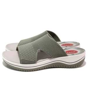 Зелени дамски чехли, текстилна материя - всекидневни обувки за лятото N 100020210