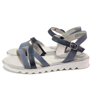 Сини дамски сандали, еко-кожа и текстилна материя - всекидневни обувки за лятото N 100020212