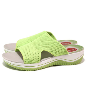 Зелени анатомични дамски чехли, текстилна материя - ежедневни обувки за лятото N 100020213
