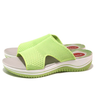Зелени анатомични дамски чехли, текстилна материя - ежедневни обувки за лятото N 100020213