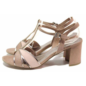 Бежови дамски сандали, еко-кожа и велурена кожа - ежедневни обувки за лятото N 100020225