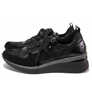 Черни анатомични спортни дамски обувки, естествена кожа и еко-кожа - всекидневни обувки за пролетта и есента N 100020228