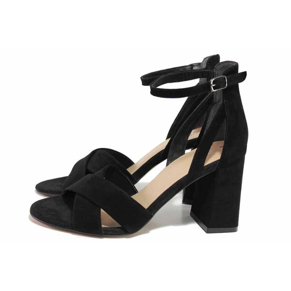 Черни анатомични дамски сандали, естествен набук - официални обувки за лятото N 100020232