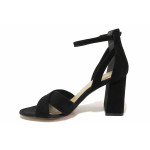 Черни анатомични дамски сандали, естествен набук - официални обувки за лятото N 100020232
