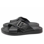 Черни анатомични мъжки чехли, естествена кожа - ежедневни обувки за лятото N 100020233