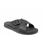 Черни анатомични мъжки чехли, естествена кожа - ежедневни обувки за лятото N 100020233