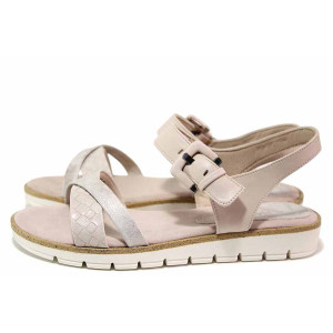 Розови дамски сандали, здрава еко-кожа - всекидневни обувки за лятото N 100020237