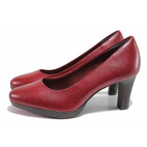 Червени анатомични дамски обувки с висок ток, естествена кожа - елегантни обувки за целогодишно ползване N 100020243