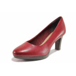Червени анатомични дамски обувки с висок ток, естествена кожа - елегантни обувки за целогодишно ползване N 100020243
