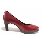 Червени анатомични дамски обувки с висок ток, естествена кожа - елегантни обувки за целогодишно ползване N 100020243