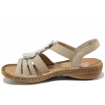 Бежови дамски сандали, естествена кожа - ежедневни обувки за лятото N 100020245
