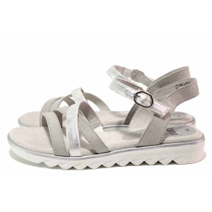 Светлосиви дамски сандали, еко-кожа и текстилна материя - всекидневни обувки за лятото N 100020249