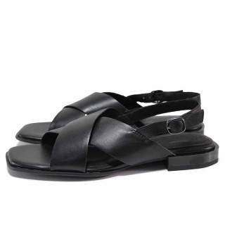 Черни анатомични дамски сандали, естествена кожа - всекидневни обувки за лятото N 100020257