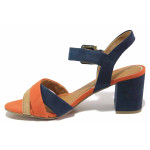 Сини дамски сандали, качествен еко-велур - ежедневни обувки за лятото N 100020258