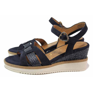 Сини анатомични анатомични дамски сандали, естествен велур - всекидневни обувки за лятото N 100020296