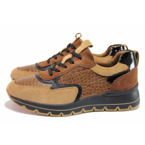 Кафяви спортни дамски обувки, естествена кожа - спортни обувки за пролетта и есента N 100020364